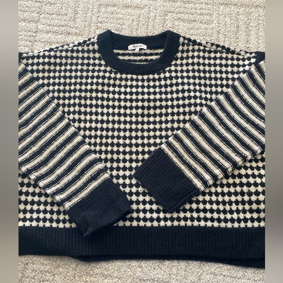 Madewell Sweaters - Madewell Mixed Stripe Raglan Pullover Crewneck Sweater XL Navy Blue White